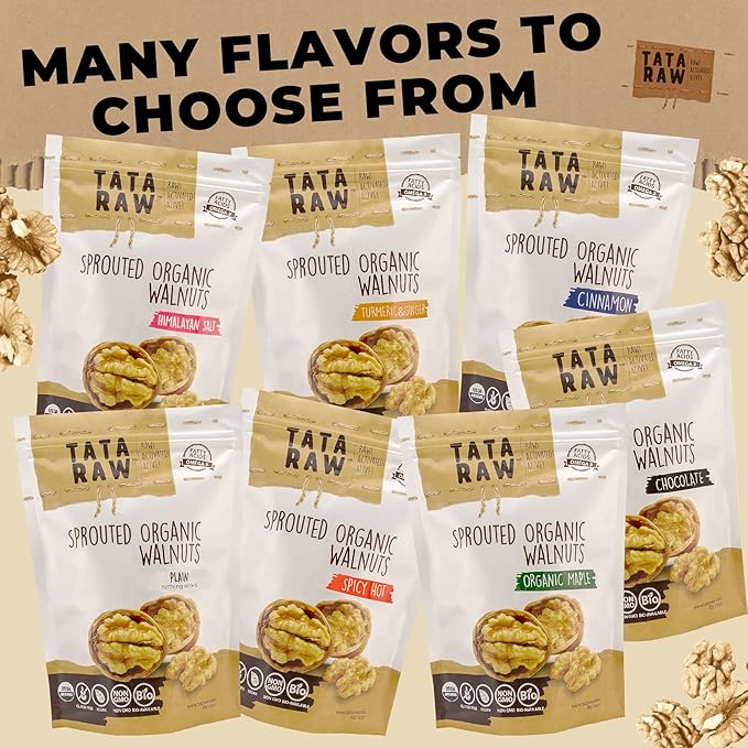 TATA RAW - Organic Sprouted Maple Walnuts 1LB VARIETY HOLIDAY PACK (1LB Pack of 7)