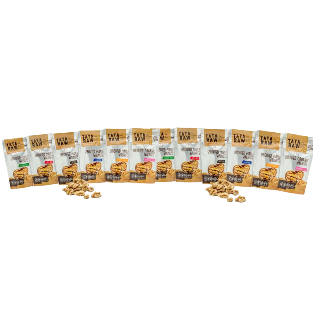 TATA RAW - Organic Sprouted Maple Walnuts ASSORTED FLAVORS (Pack of 12 (4.5oz bags))